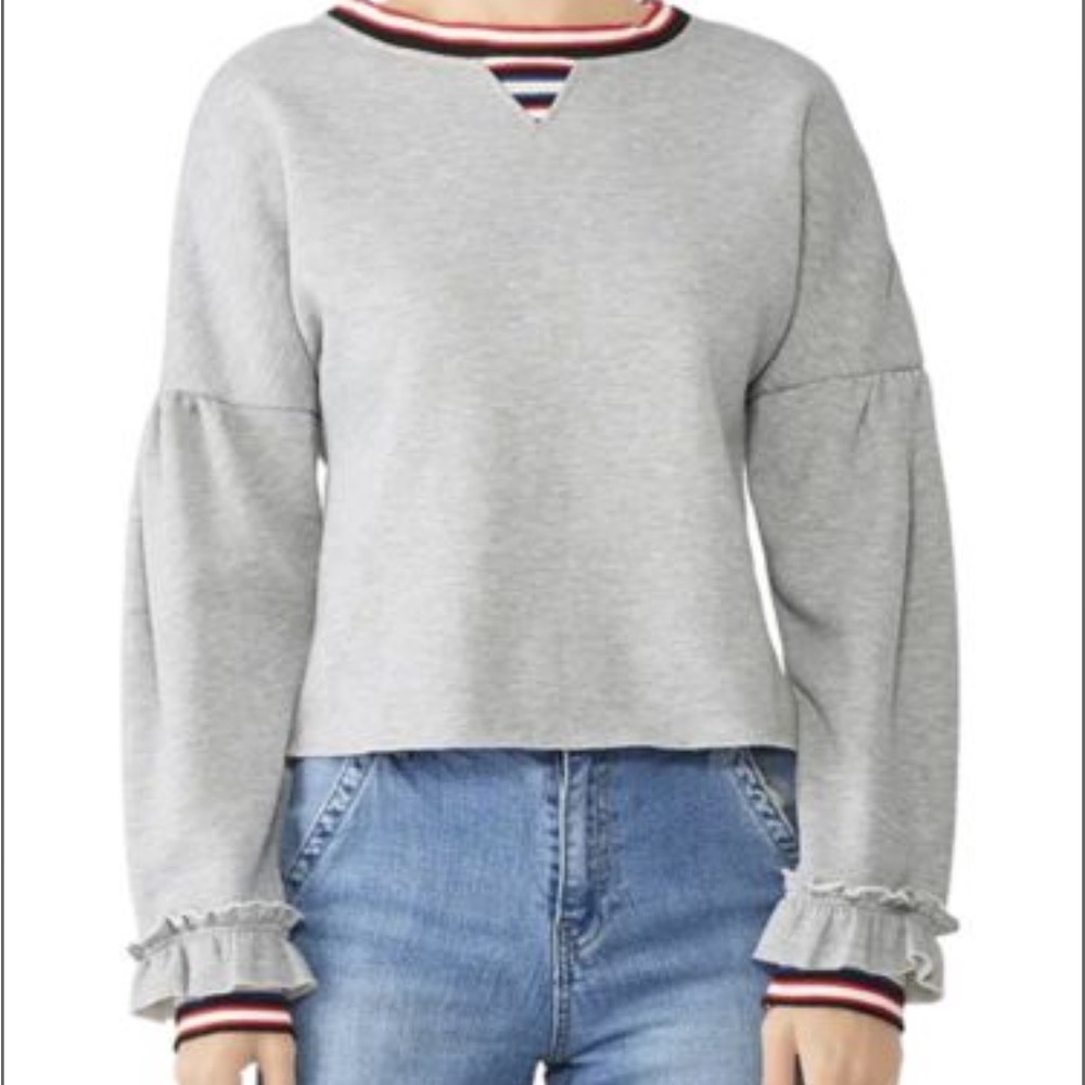 REBECCA MINKOFF Ruffle-Cuff Cropped Sweatshirt‎